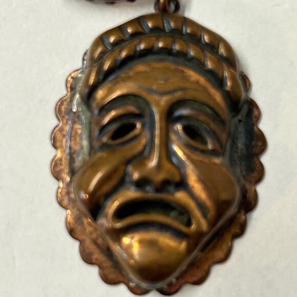 Vintage MCM Theater Drama Mask Comedy Tragedy Copper Screw Back Dangle Earrings - Picture 3 of 5